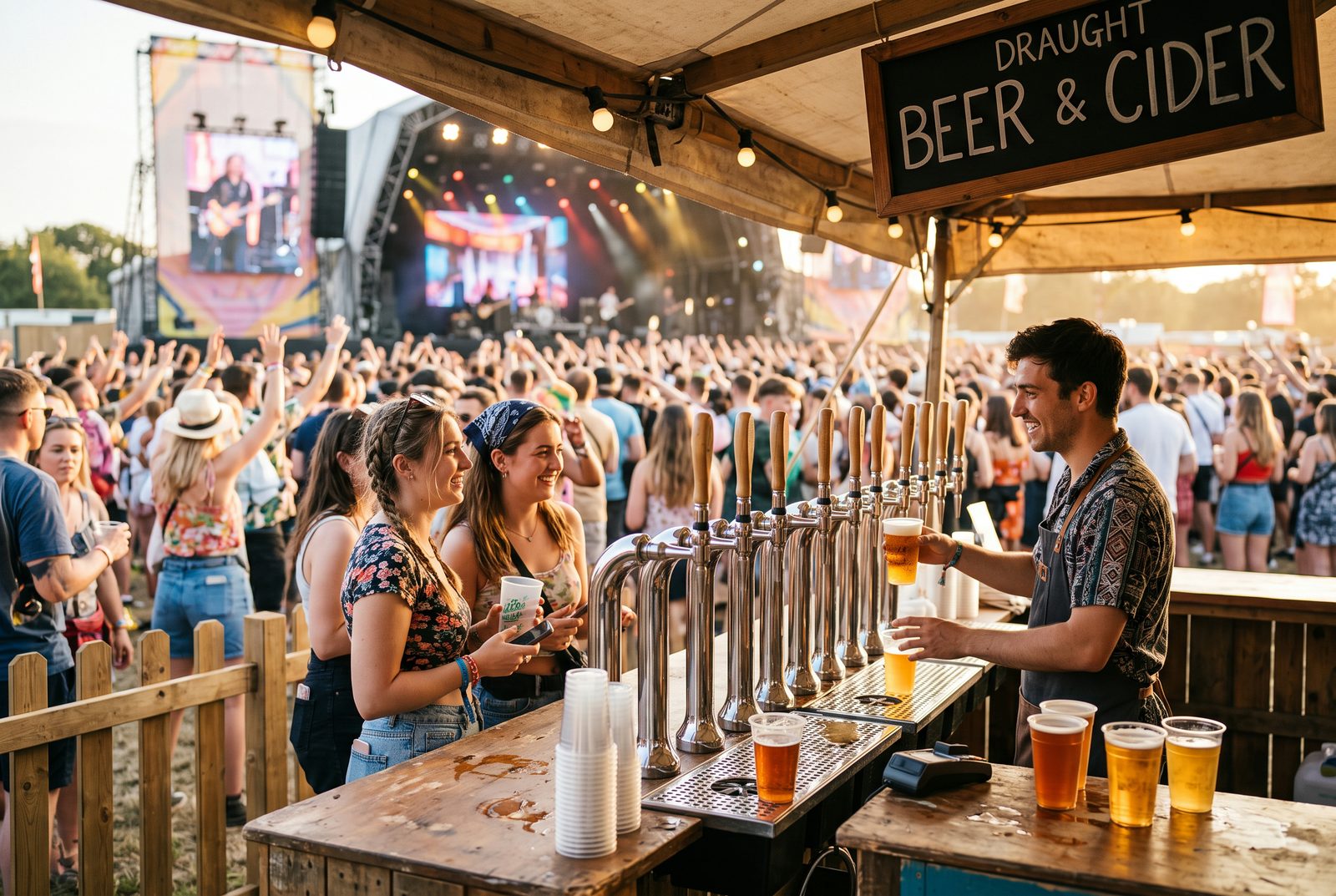 Festival bar serving draught beer and cider